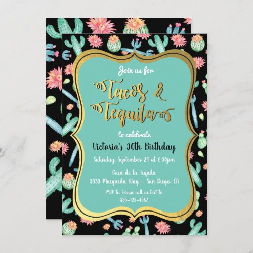 Colorful Cactus Tacos  Tequila Invitations