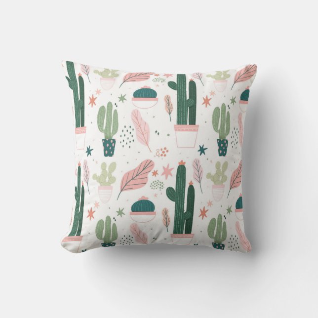 colorful Cactus  Throw Pillow (Front)