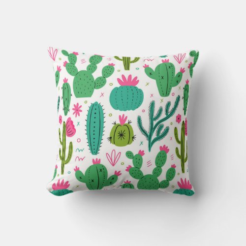 colorful Cactus  Throw Pillow