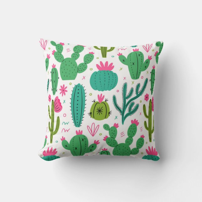 colorful Cactus  Throw Pillow (Front)