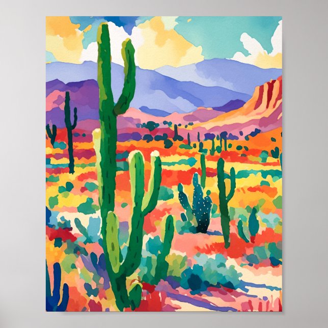 Colorful Cactus Watercolor Art Print (Front)