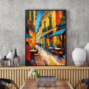 Colorful Cafes and Cobblestone Poster