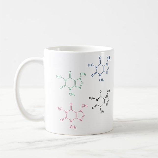 Colorful Caffeine Molecule Pattern Coffee Mug (Left)