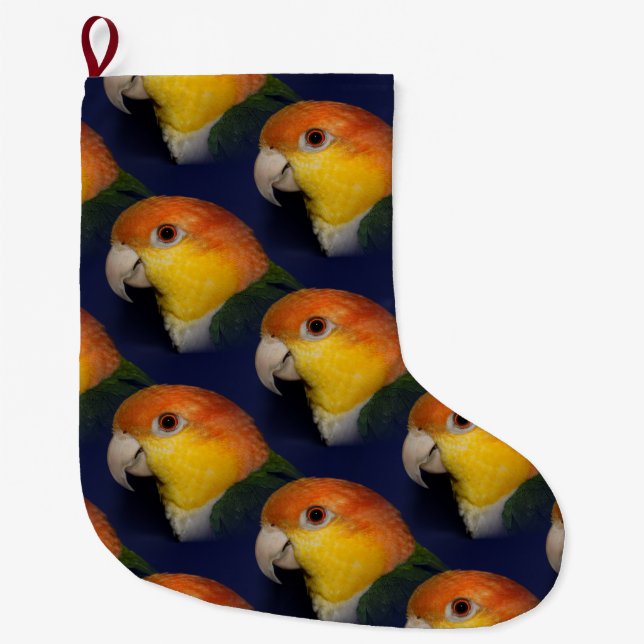 Colorful Caique Parrot Large Christmas Stocking (Front)