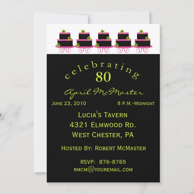 Colorful Cake 80th Birthday Party Invitation (Front)