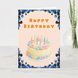 Colorful Cake and Balloon Birthday Card