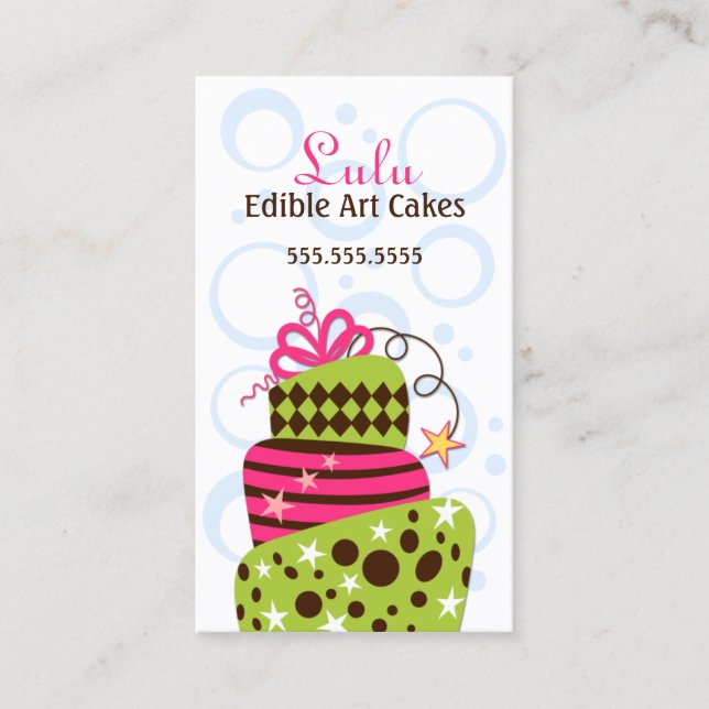 Colorful Cake Art Bakery Business Card (Front)