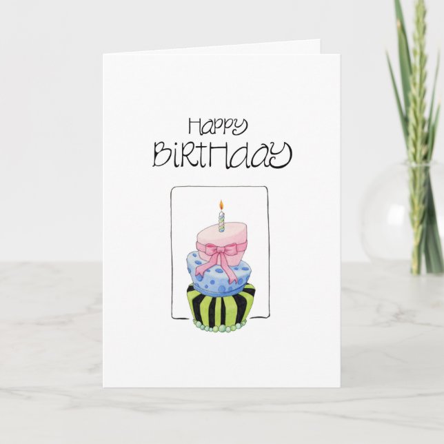 Colorful Cake Happy Birthday Card (Front)