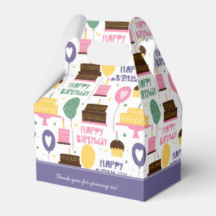 Colorful Cake Pattern Happy Birthday w/ Name Favor Boxes