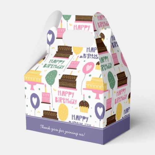 Colorful Cake Pattern Happy Birthday w Name Favor Boxes