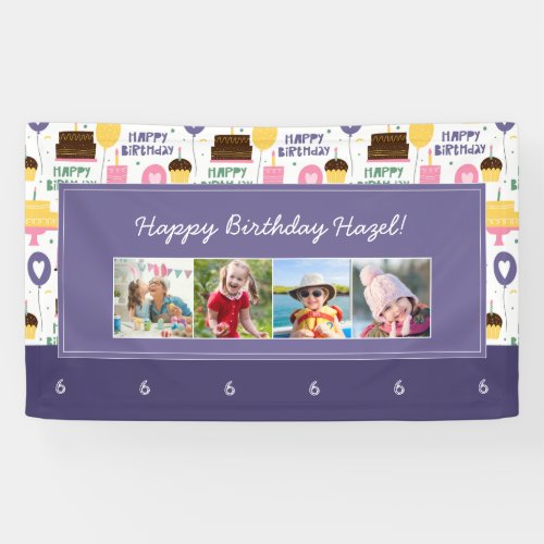 Colorful Cake Pattern Happy Birthday w Name Photo Banner