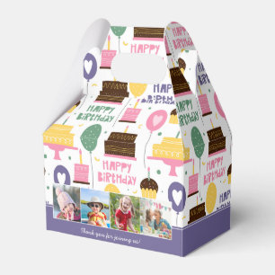 Colorful Cake Pattern Happy Birthday w/ Name Photo Favor Boxes