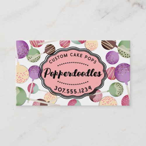 Colorful cake pops bakery wedding event baking business card