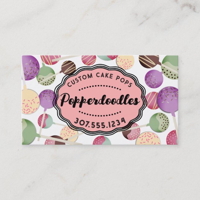 Colorful cake pops bakery wedding event baking business card (Front)