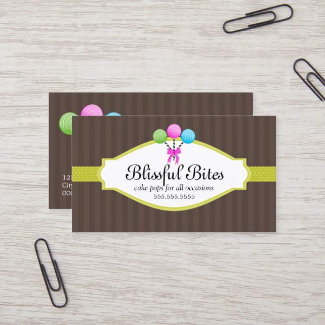 Colorful Cake Pops Business Card (Front/Back In Situ)