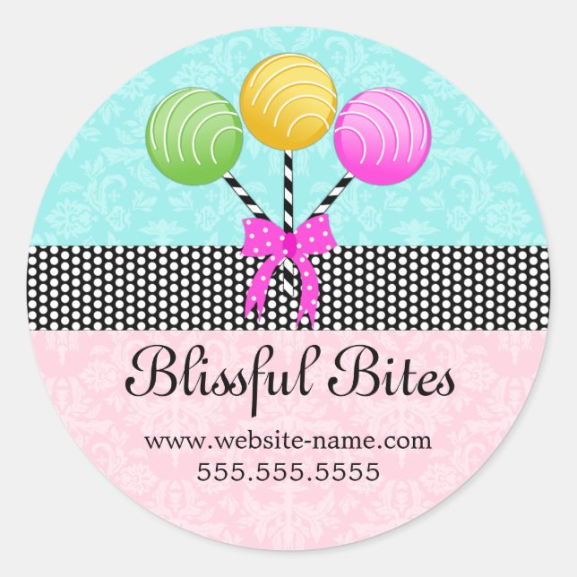 Colorful Cake Pops Damask Classic Round Sticker (Front)