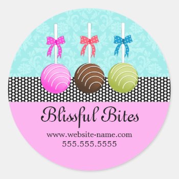 Colorful Cake Pops Damask Classic Round Sticker by SocialiteDesigns at Zazzle