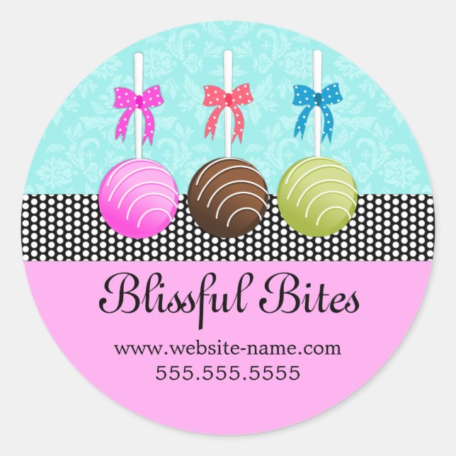 Colorful Cake Pops Damask Classic Round Sticker (Front)