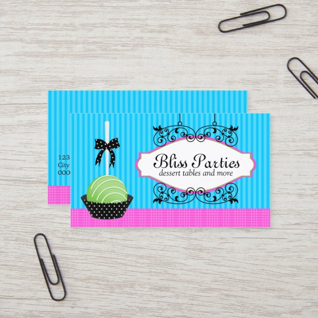 Colorful Cake Pops Desserts Business Card (Front/Back In Situ)