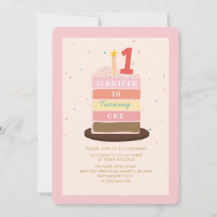 Colorful Cake Sparkle Baby Turning One Birthday Invitation