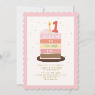 Colorful Cake Sparkle Baby Turning One Birthday Invitation