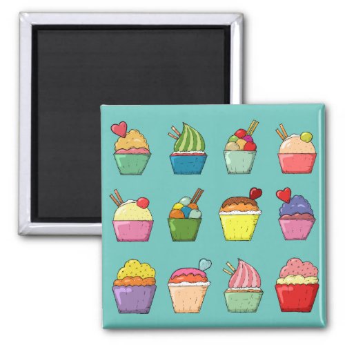 Colorful Cakes and Ice Cream Cute Teal Magnet