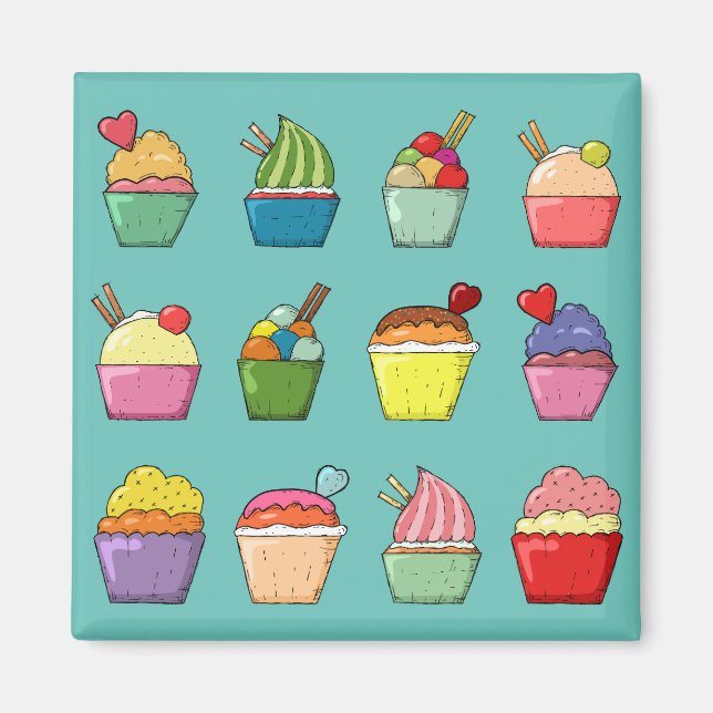 Colorful Cakes and Ice Cream Cute Teal Magnet (Front)