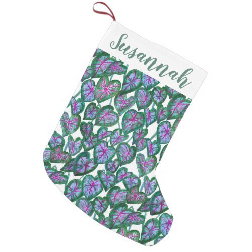 Colorful Caladium Leafy Pattern Watercolor CUSTOM Small Christmas Stocking