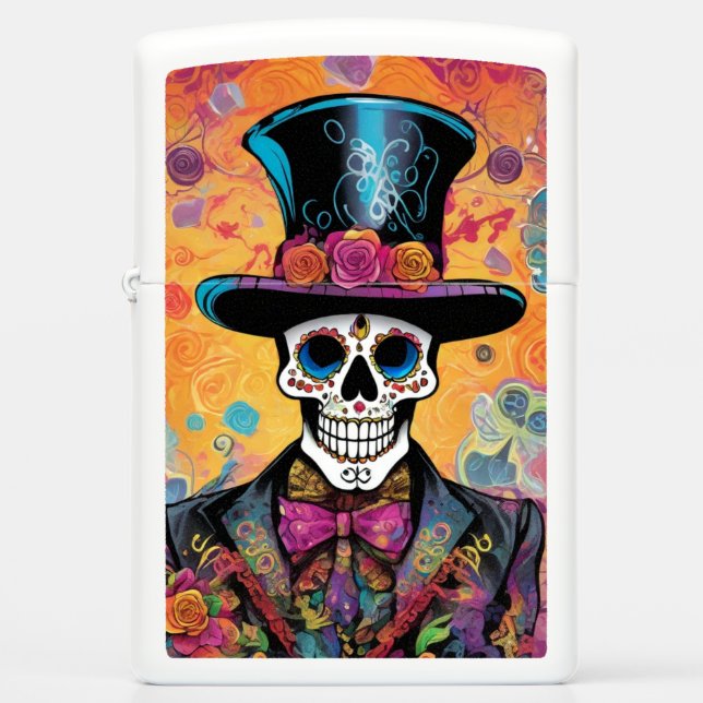 Colorful Calavera : Day of the Dead Skeleton Zippo Lighter (Front)