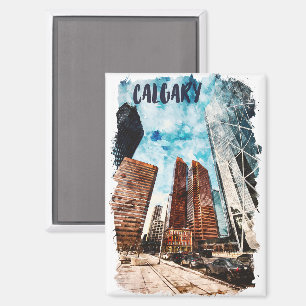 Colorful Calgary Alberta Cityscape  Magnet