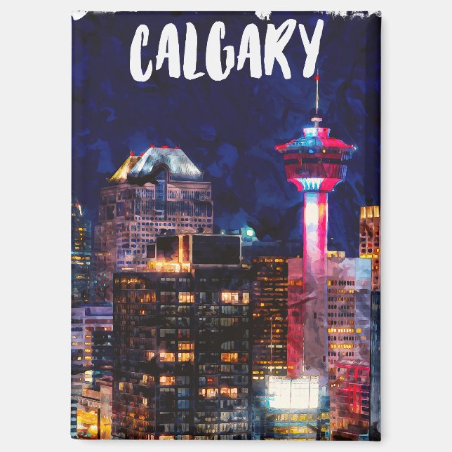 Colorful Calgary Alberta Skyline By Night Magnet (Front)