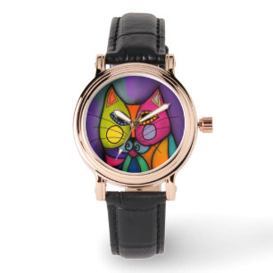 Colorful Calico Cat Abstract Art to Wear Watch