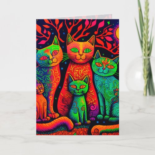 Colorful Calico Cats Graphic Arts Card