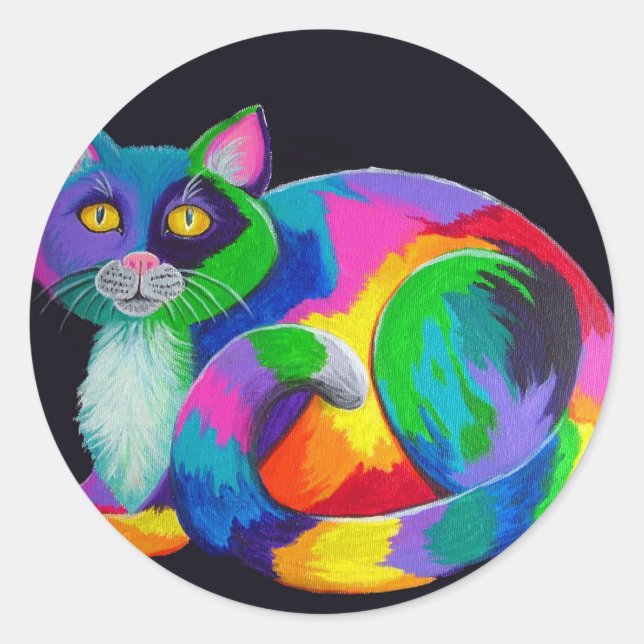 Colorful Calico Classic Round Sticker (Front)