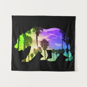 Colorful California Bear Beach Landscape Palms Sun Tapestry