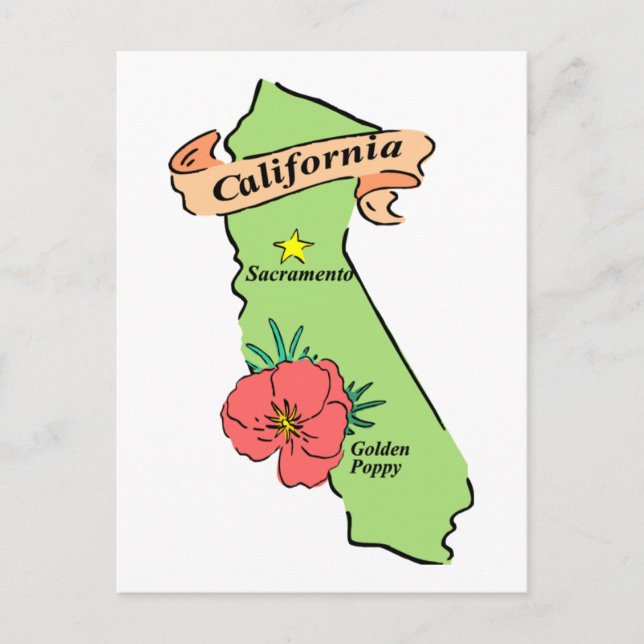 Colorful California Map Gifts and Tees Postcard (Front)