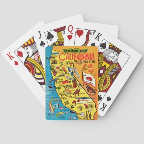 Colorful California Map Postcard Playing Cards