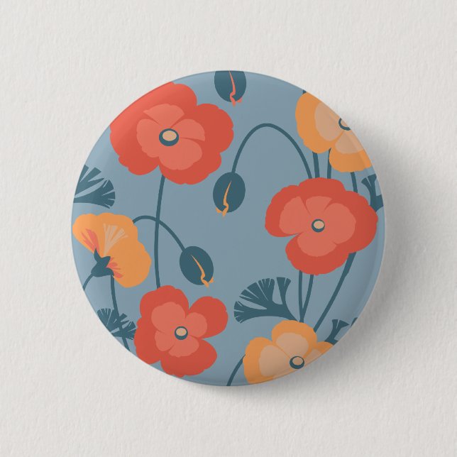 Colorful California Poppy Pattern Button (Front)