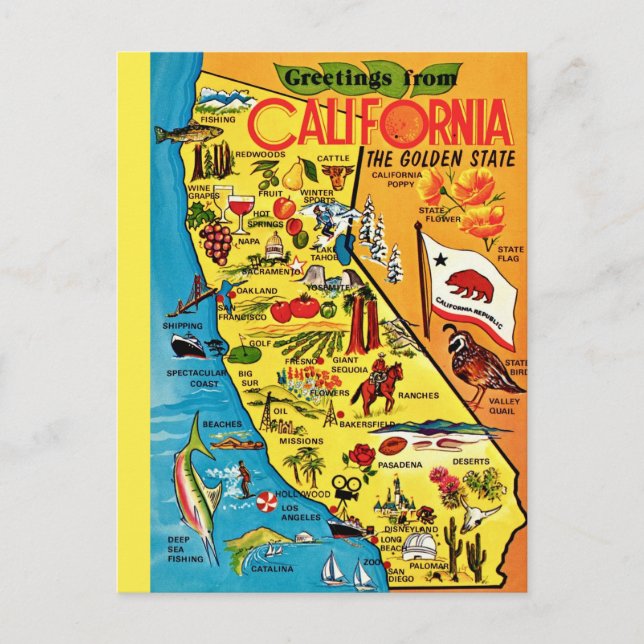  Colorful California State  Postcard (Front)