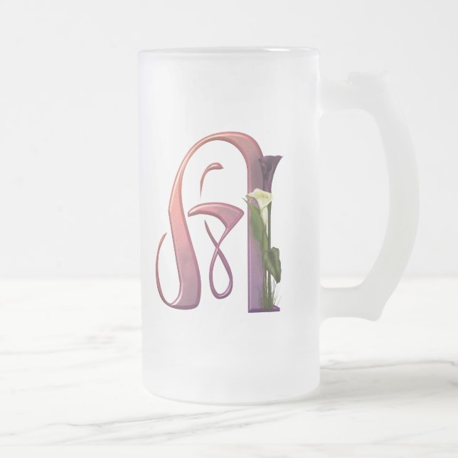 Colorful Calla Initial A Frosted Glass Beer Mug (Right)