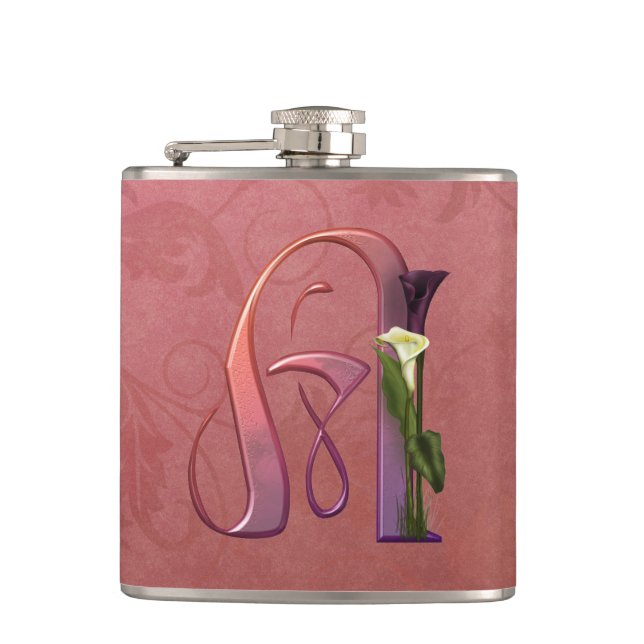 Colorful Calla Initial A Hip Flask (Front)