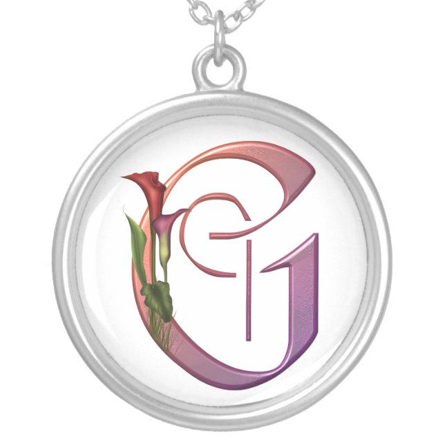 Colorful Calla Initial G Silver Plated Necklace (Front)