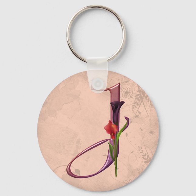 Colorful Calla Initial J Keychain (Front)