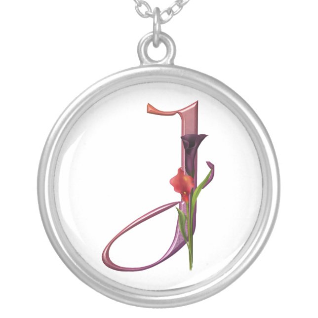 Colorful Calla Initial J Silver Plated Necklace (Front)