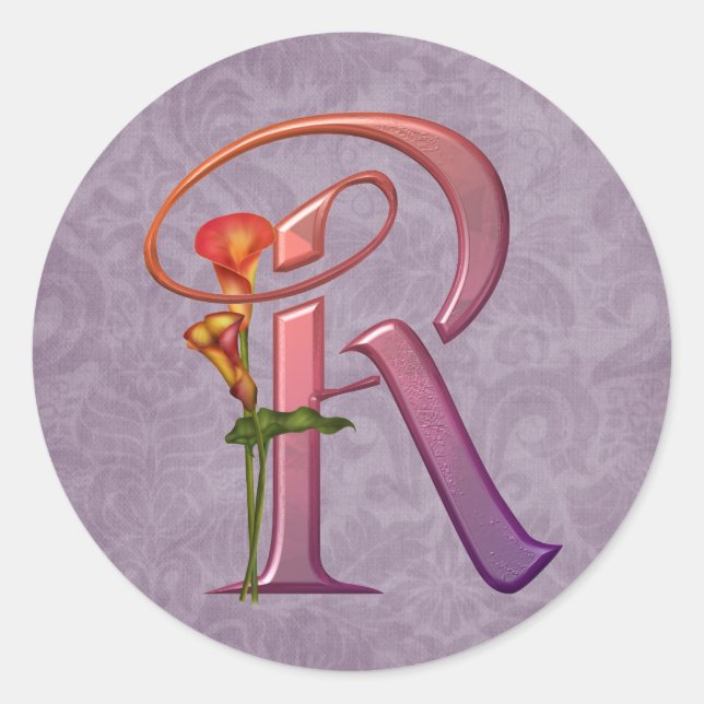 Colorful Calla Initial R Classic Round Sticker (Front)