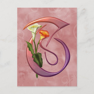 Colorful Calla Initial T Postcard