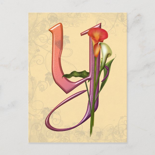 Colorful Calla Initial Y Postcard (Front)