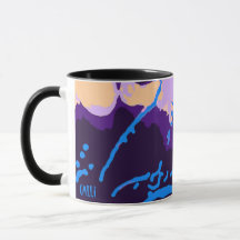 Colorful Calli Art Mug in purples and blues black