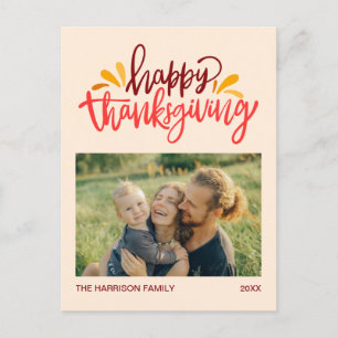 Colorful Calligraphy Happy Thanksgiving Photo Postcard