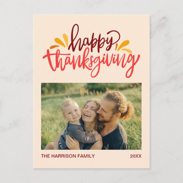 Colorful Calligraphy Happy Thanksgiving Photo Postcard (Front)